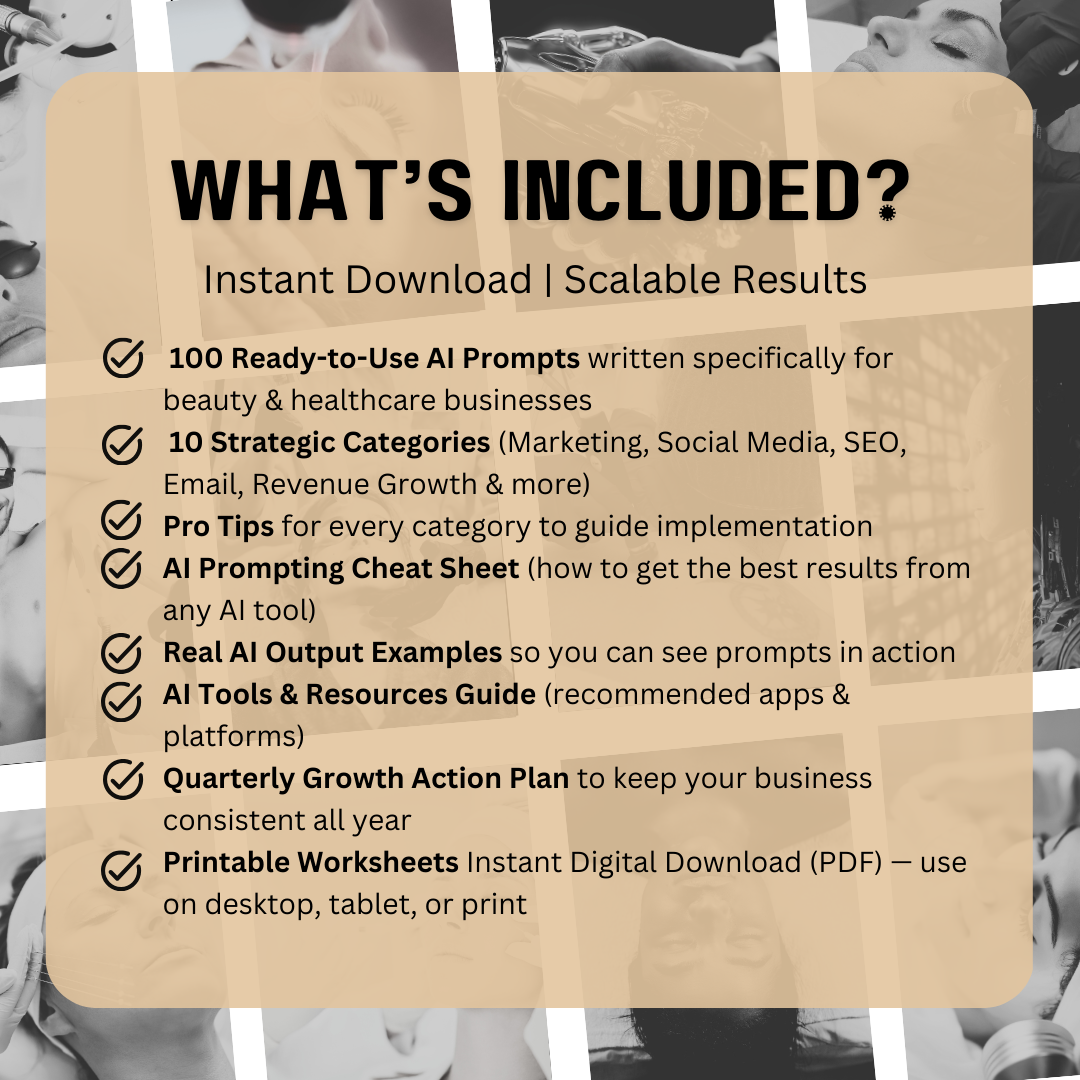 100 AI Prompts for Beauty and Healthcare Businesses | Med Spa Marketing Social Media and Revenue Growth Playbook